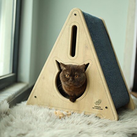 Woofy Pet Furniture Su Geçirmez Tek Katlı Minderli Kedi Evi Açık Kahverengi 