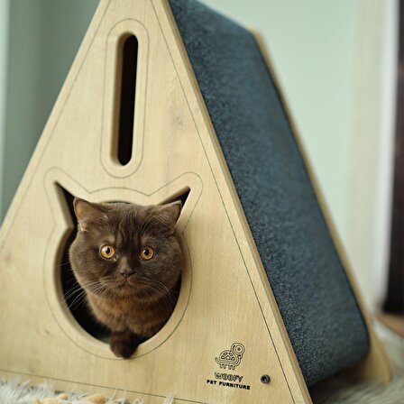 Woofy Pet Furniture Su Geçirmez Tek Katlı Minderli Kedi Evi Açık Kahverengi 