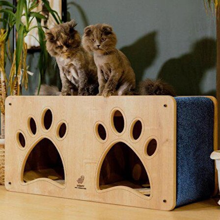 Woofy Pet Furniture Tek Katlı Minderli Kedi Evi Lacivert 
