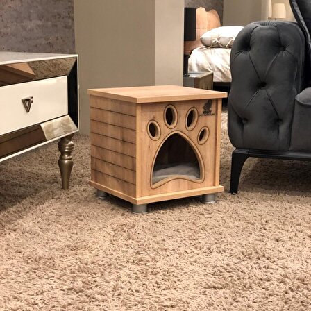 Woofy Pet Furniture Su Geçirmez Tek Katlı Ayaklı Kedi Evi Kahverengi 