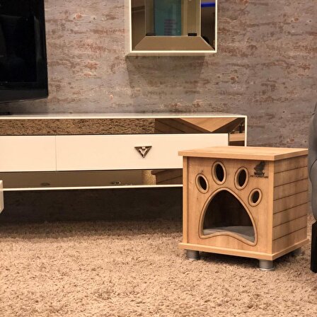 Woofy Pet Furniture Su Geçirmez Tek Katlı Ayaklı Kedi Evi Kahverengi 