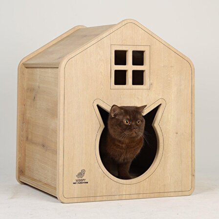 Woofy Pet Furniture Su Geçirmez Tek Katlı Minderli Kedi Evi Kahverengi 