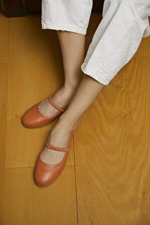Hakiki Deri Kadın Balerin Babet Büzgülü Bantlı Rahat Düz Ayakkabı