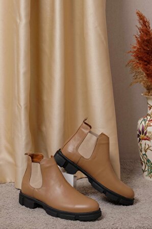 Hakiki Deri Erkek Chelsea Bot Düz Model Klasik Kışlık Ayakkabı