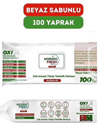 Lok Tem Islak Yüzey Temizlik Havlusu 3 Paket x 100 Yaprak Beyaz Sabun Kokulu Sirke Ve Karbonatlı