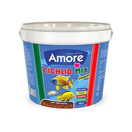 Amore Cichlid Mix Granules 3 Kg Kova Malawi Ciklet 42protein Karışık Granül Akvaryum Balık Yemi