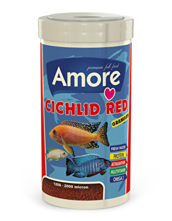Cichlid Red Granules 250ml 44-Yüksek Protein, Algae, Omega-3 Malawi Ciklet Balık Yemi