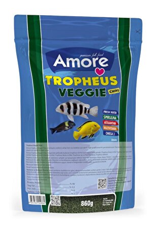 Amore Tropheus Veggie Chips Tanganyika Malawi Bitkisel Algae 860 g Spirulina Sarımsak Balık Yemi