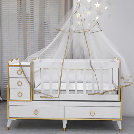 Alya Gold Yıldız 4 Komodin Bebek Odası- Yatak Uyku Seti Kombin-UYKU SETİ-BEYAZ