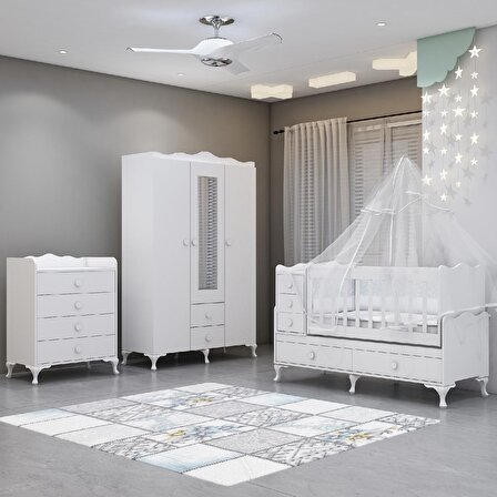 Alya Beyaz Bebek Odası Takımı - Yatak ve Uyku Seti Kombinli-UYKU SETİ-MAVİ
