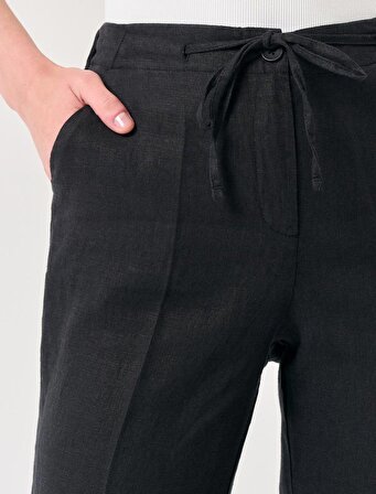 Jimmy Key Siyah Normal Paça Normal Bel Dokuma Keten Pantolon