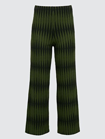 Jimmy Key Nefti Yeşili Yüksek Bel Bol Paça Örme Desenli Pantolon