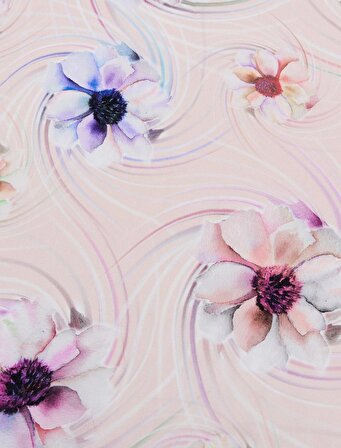 Jimmy Key Pudra Pembe Çiçek Desenli Saten İpek Fular