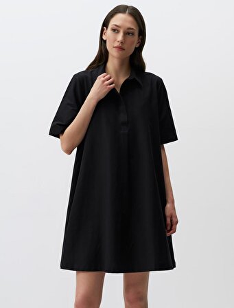 Jimmy Key Siyah Gömlek Yaka Kısa Kollu Basic Elbise