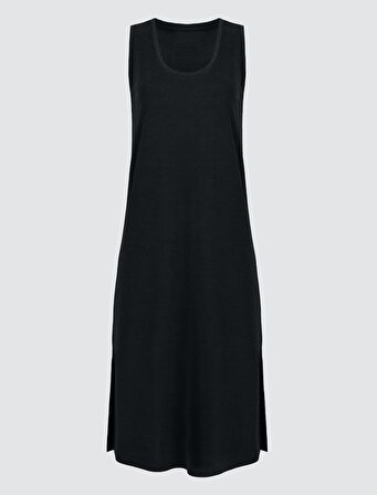 Jimmy Key Siyah Kolsuz U Yaka Yırtmaçlı Basic Midi Elbise