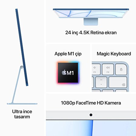 Apple iMac M1 8c Gpu 16 GB 256 GB SSD Macos Retina 24" 4.5k AIO Gümüş Z12QM116256-TQF	