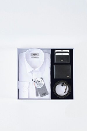 Kiğılı Erkek Siyah Kemer & Cüzdan & Kartlık & Gömlek Set GST005 