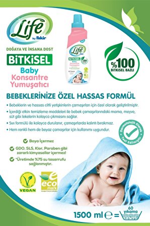 Life By Fakir Bitkisel Konsantre Bebek Çamaşır Yumuşatıcısı 1500ml x 6 Adet Avantaj Seti