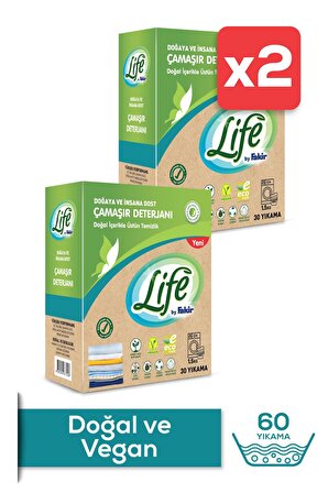 Life By Fakir Vegan Doğal Çamaşır Toz Deterjanı 30 Yıkama Renkli ve Beyazlar İçin X 2 Adet