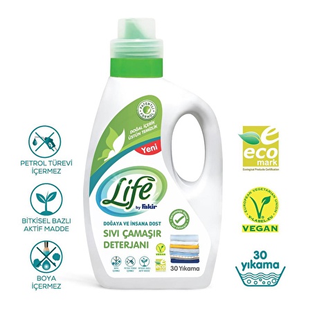 Life By Fakir Bitkisel & Leke Karşıtı Renkliler için Sıvı Deterjan 60 Yıkama 2x1.5 lt