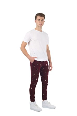 Erkek Bordo Baskılı Jogger Pantolon