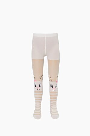 Çemberli Tavşan Desenli İnce Külotlu Çocuk Çorabı