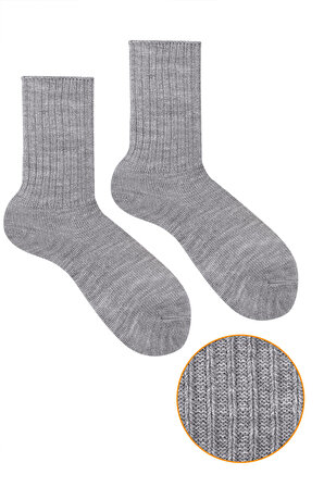 Kışlık Kadın Yünlü Gri Renk Uyku Çorabı Soft Touch