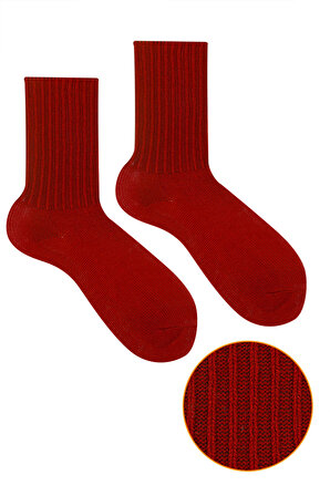 Kışlık Kadın Yünlü Bordo Renk Uyku Çorabı Soft Touch