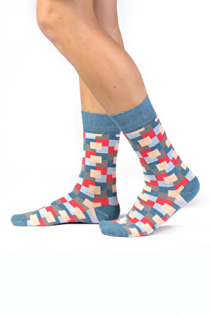 6' Lı  Pamuklu Dikişsiz Erkek Çok Renkli Desenli Çorap