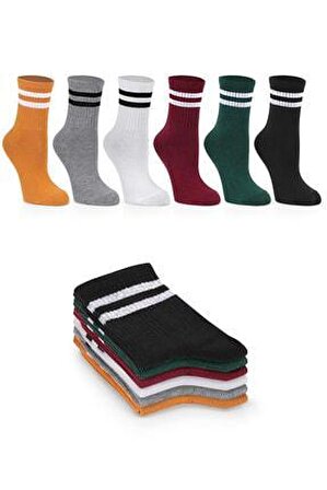 Kadın 6' Lı Karışık Renkli Kolej Çorabı