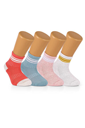 4 ÇİFT  Pamuklu Kız Bebek Çocuk Çizgili Soket Çorap