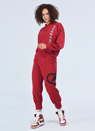 Ecko Unlimited Kapüşonlu Oversized Nakışlı Kırmızı Kadın Sweatshirt