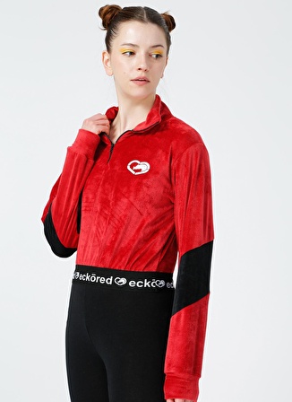 Ecko Unlimited SARA Kırmızı Kadife Fermuarlı Kadın Sweatshirt