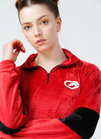 Ecko Unlimited SARA Kırmızı Kadife Fermuarlı Kadın Sweatshirt