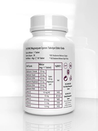 Magnezyum Complex ( Bisglisinat & Malat & Taurat & Treonat & Sülfat & Sitrat )