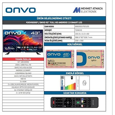 Onvo 43OV6000F Full HD 43" Android TV LED TV