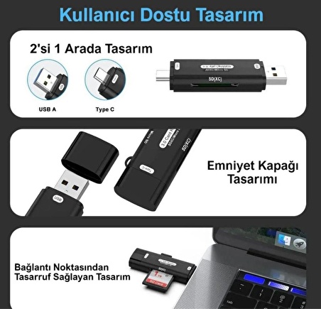 LivX Micro Sd Kart Okuyucu Type C To Usb 3.0 Çevirici 5 Gbps Otg Hafıza Kartı Okuyucu Reader Rktsd