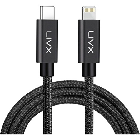 LivX Horizontal 20W Type C to Lightning iPhone iPad Hızlı Şarj ve Data Kablosu Space Gray 2 Metre IPBLT-01