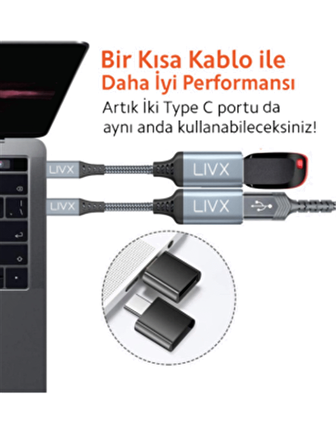Livx USB 3.0 To Type-C Çevirici Dönüştürücü 60W 15 cm Kablolu OTG Adaptör GRİ OTTCA-01