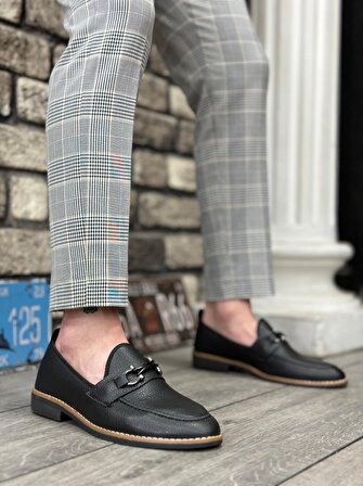 BA0009 Cilt Püsküllü Corcik Siyah Çengel Tokalı Klasik Erkek Ayakkabısı