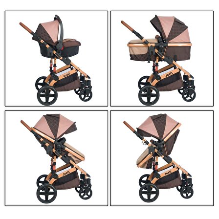 Joell Bebek Arabası, Mama Sandalyesi ve Bebek Bakım Çantası Seti - Kahve