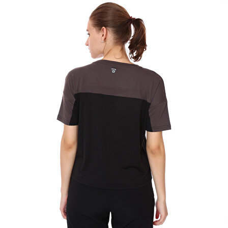 Renk Bloklu Kadın Siyah Günlük Stil Tişört 21KKTL18D01-SYH