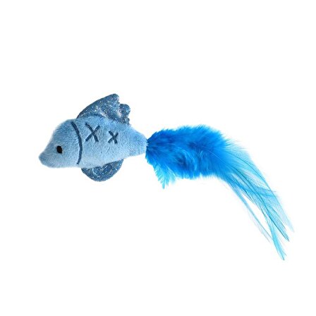 Zampa Mavi Tüylü Peluş Balık Kedi Oyuncağı,18x5,5 Cm