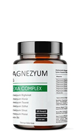 Aromel Magnezyum Plus, Hexa Complex | 60 Kapsül | Magnezyum,Biglisinat,Klorür,Taurat,Sülfat,Sitrat,Malat