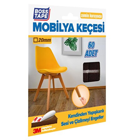 3M Yapışkanlı 60 Adet 20mm Kahverengi Mobilya Sandalye Masa Ayağı Keçesi