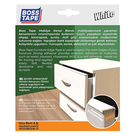 Boss Tape Yapışkanlı Beyaz Masa Mobilya Kenar Bandı