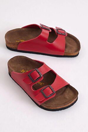 Tonny Black Çocuk Unisex Kırmızı Rahat Kalıp Poli Taban Çift Tokalı Nubuk Sandalet