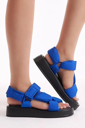 Tonny Black Kadın Mavi Paraşüt Kumaş Cırtlı Yüksek Taban Sandalet