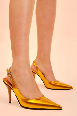 Tonny Black Kadın Oranj Gecce Serisi Rugan Sivri Burunlu Topuklu Ayakkabı
