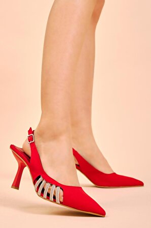 Tonny Black Kadın Kırmızı Gecce Serisi Yanı Taş İşlemeli Sivri Burunlu Topuklu Ayakkabı